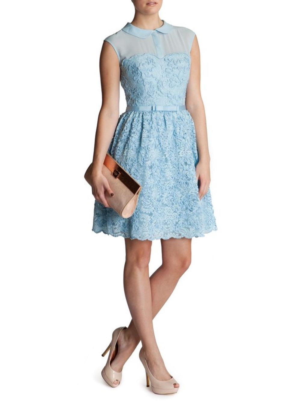 Ted Baker Light Blue Lace Fit-and-Flare Dress